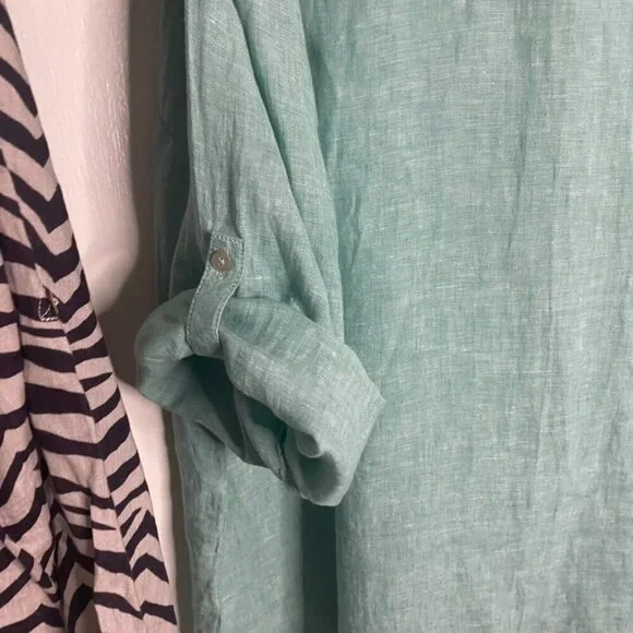 (2) Tahari linen tunic blouses 3X green brown stripe - Picture 7 of 12